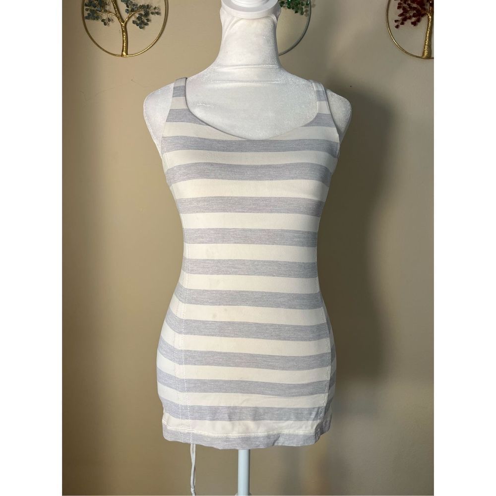 lululemon athletica Gray and White Striped Tank Top
